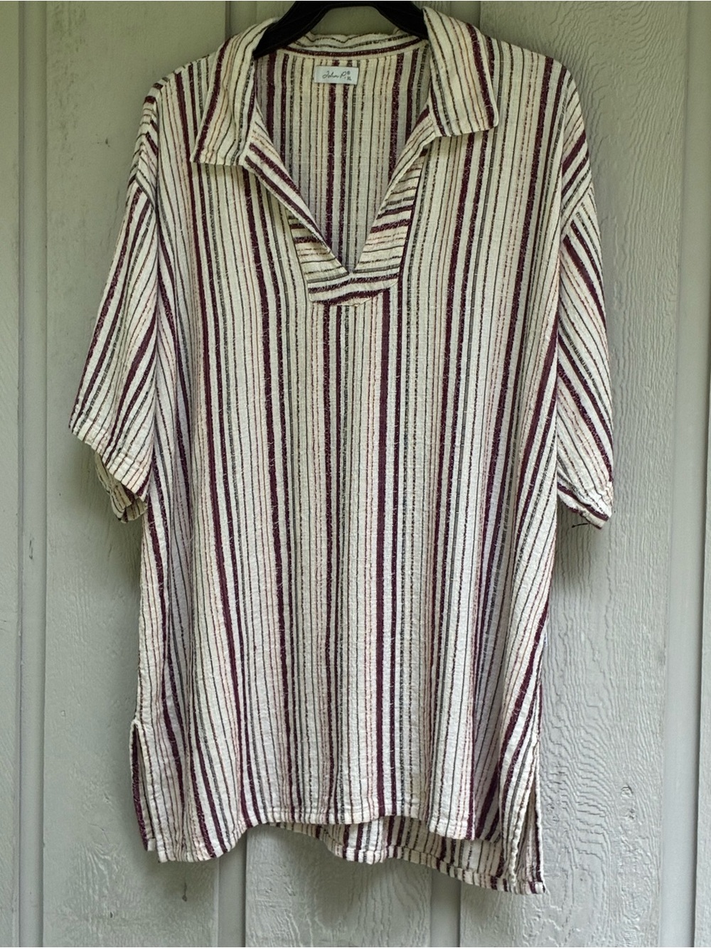 John P Men’s XL Greek Cotton Striped Baja Boho Pullover Shirt - Picture 1 of 12